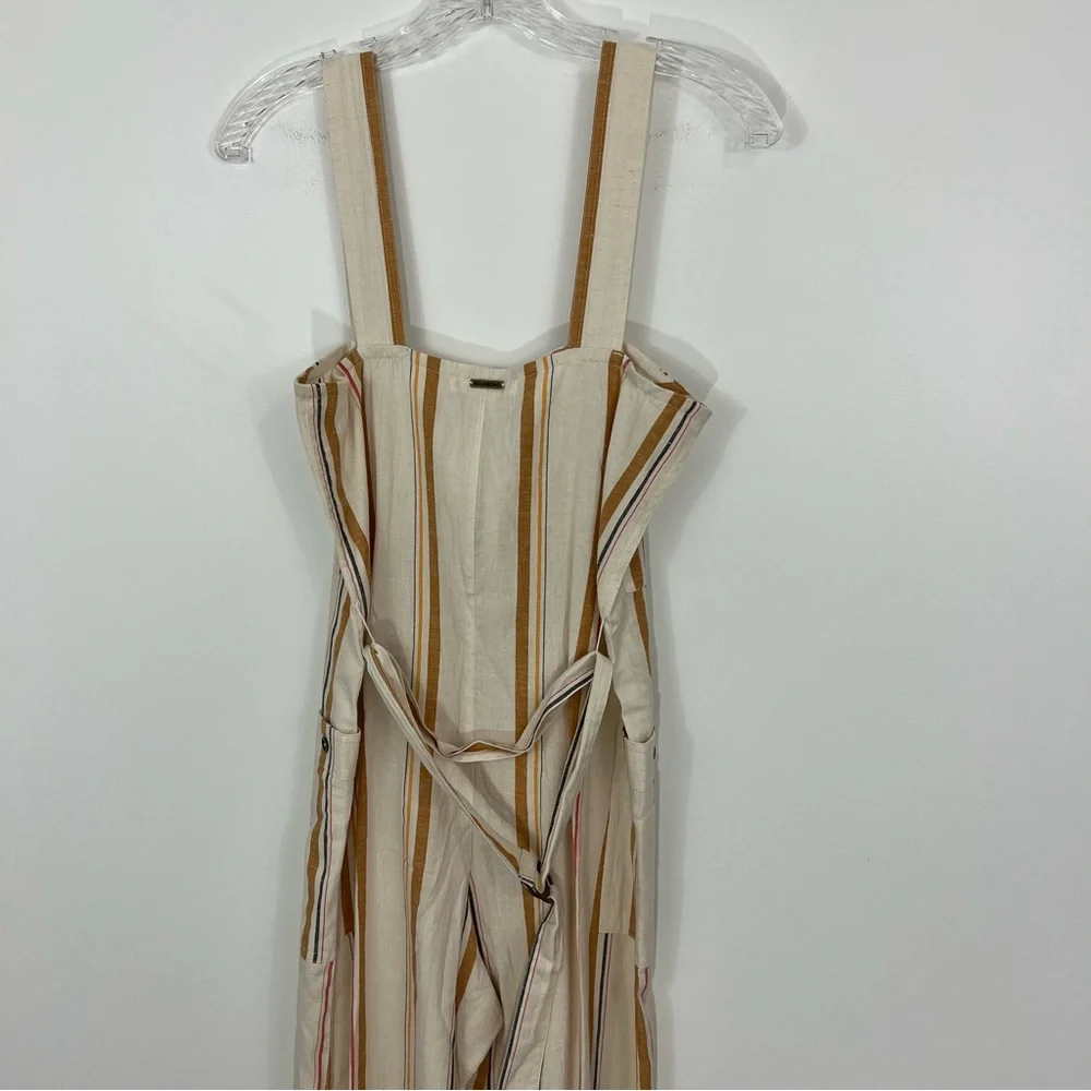 Billabong Striped Linen Jumpsuit in White and Tan - Picture 8 of 11